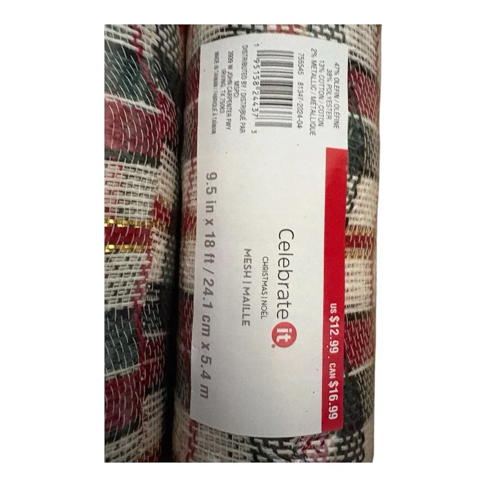 NEW Celebrate It Christmas Noel Mesh‎ Ribbon 9.5 IN X 18 FT PER ROLL X 4 ROLLS